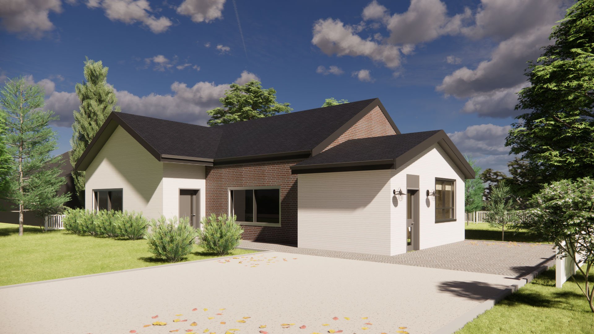 Attached one car garage exterior rendering