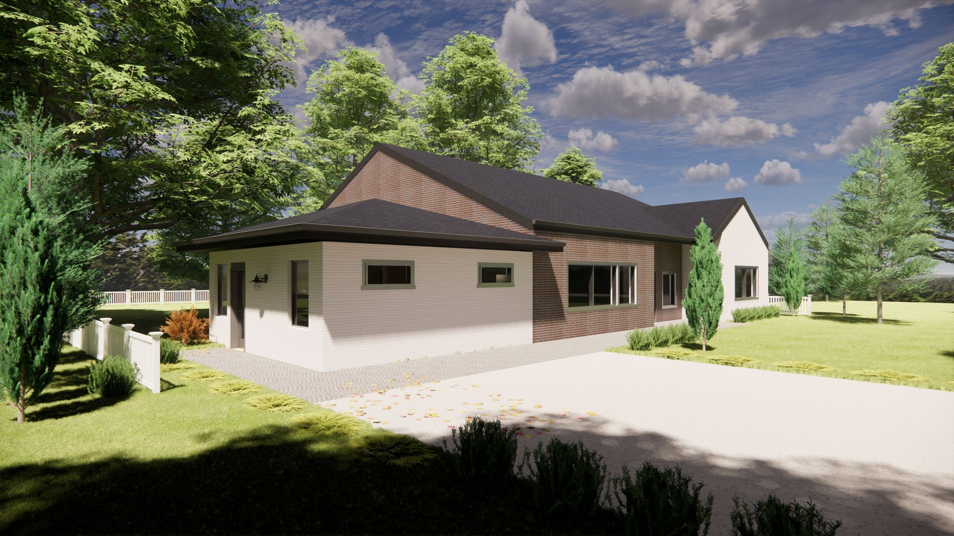 Attached two car garage exterior rendering