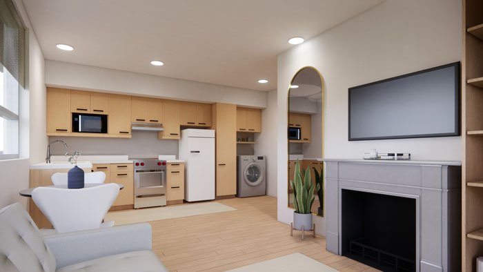 Attached two car garage interior rendering