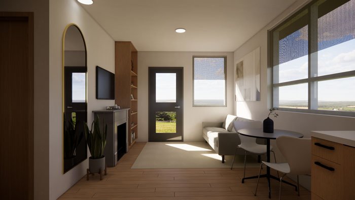 Attached two car garage interior rendering