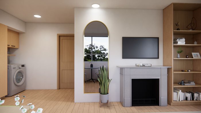 Attached two car garage interior rendering