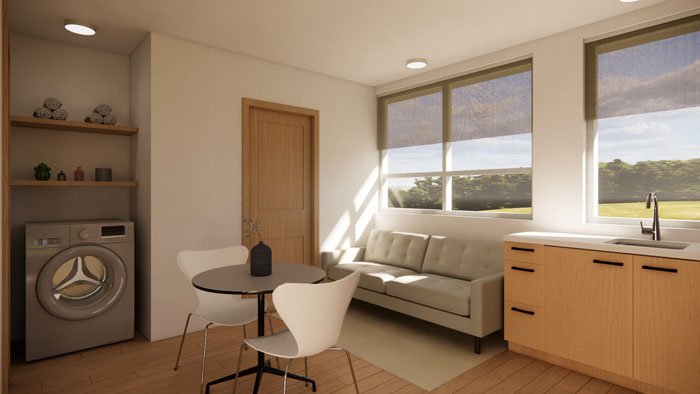 Detached two car garage interior rendering