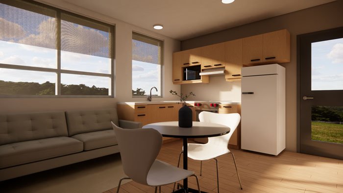 Detached two car garage interior rendering