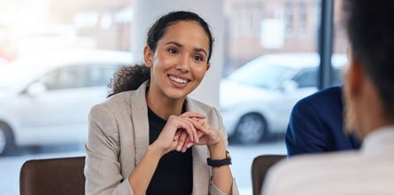 Professional in an interview at the City of Burlington.