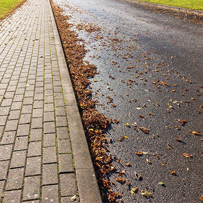 Image of leaves placed by the curbline