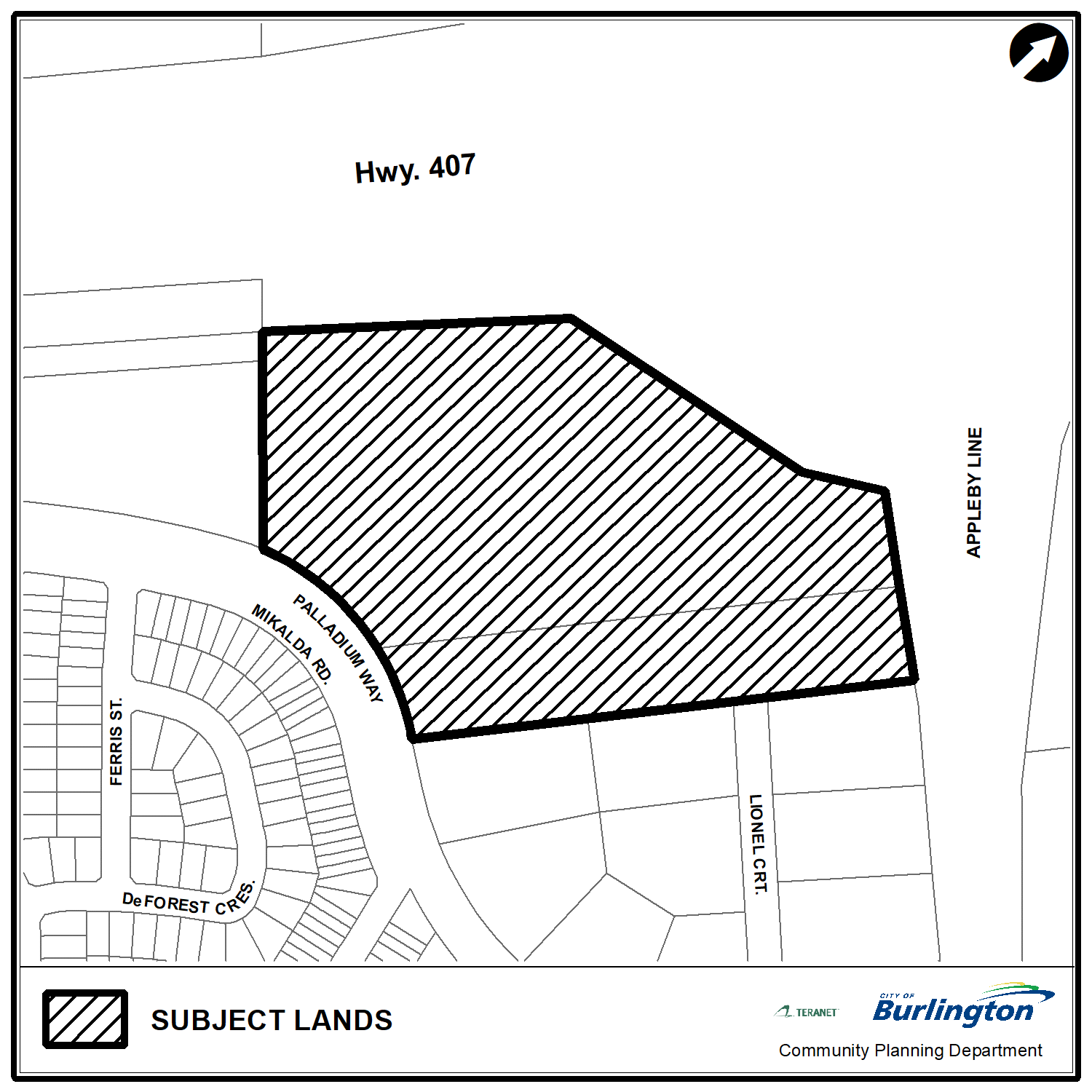 Black and while map of land at 3402 and 3416 Appleby Line