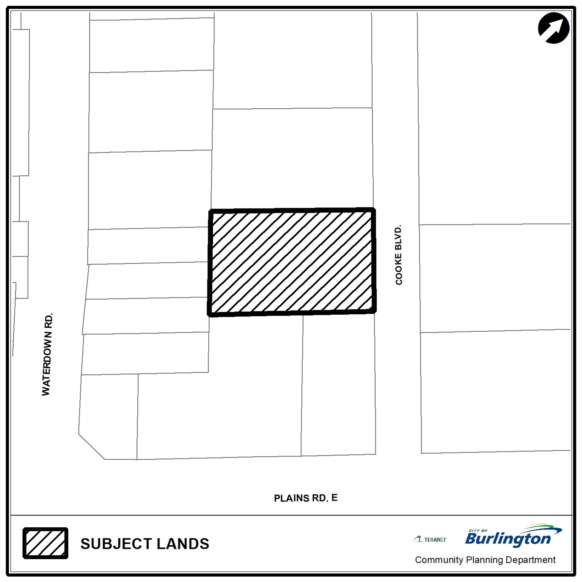 Map image of identified subject lanes on Cooke Blvd