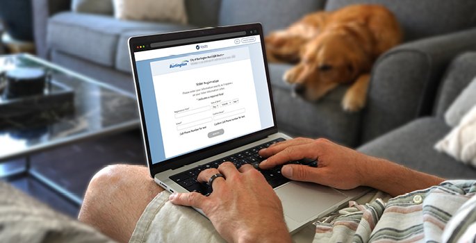 Open laptop with Burlington's election website on the screen
