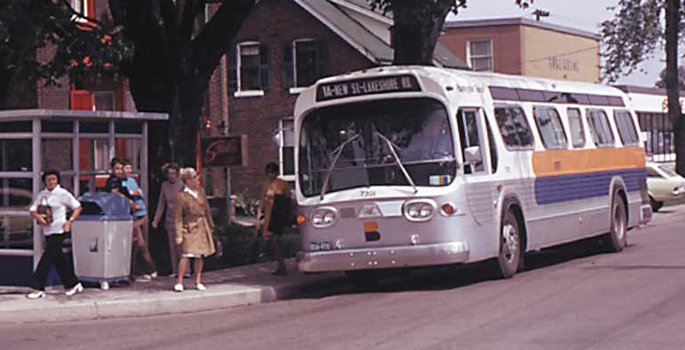 Vintage photo of residents boarding Burlington transit bus