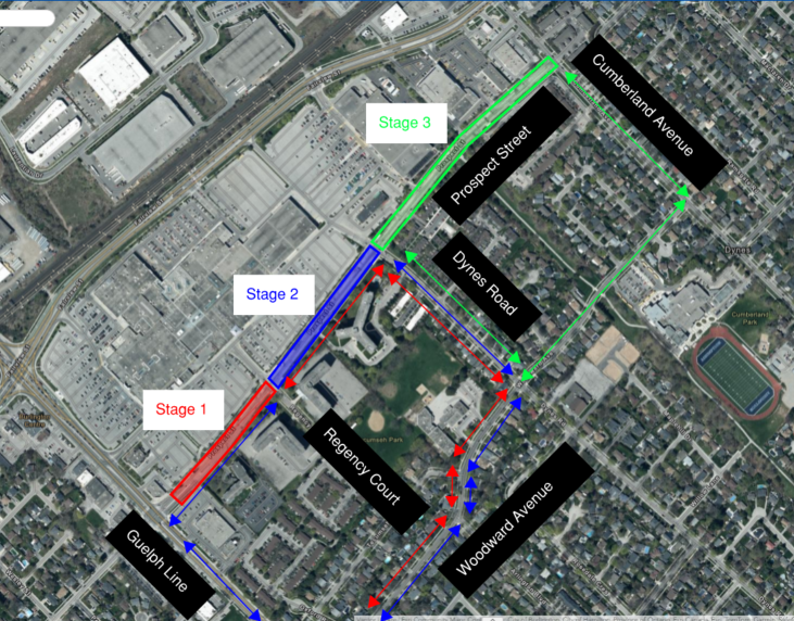 Map of Prospect Street Milling in 3 stages