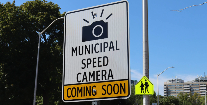 “Municipal Speed Camera Coming Soon” sign