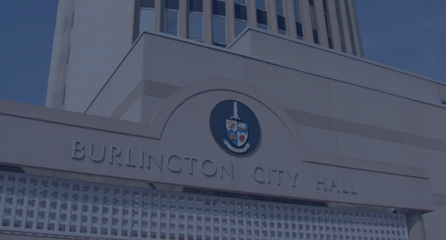 City of Burlington City Hall facade with blue wash