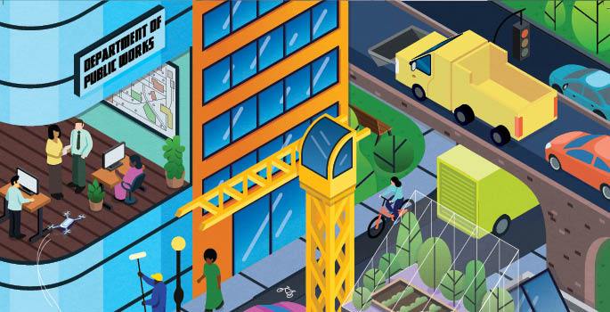 Cartoon image of public works building