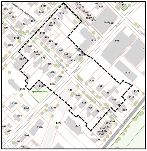 map showing the area of Burlington Avenue-Ontario Street Heritage Conservation District 