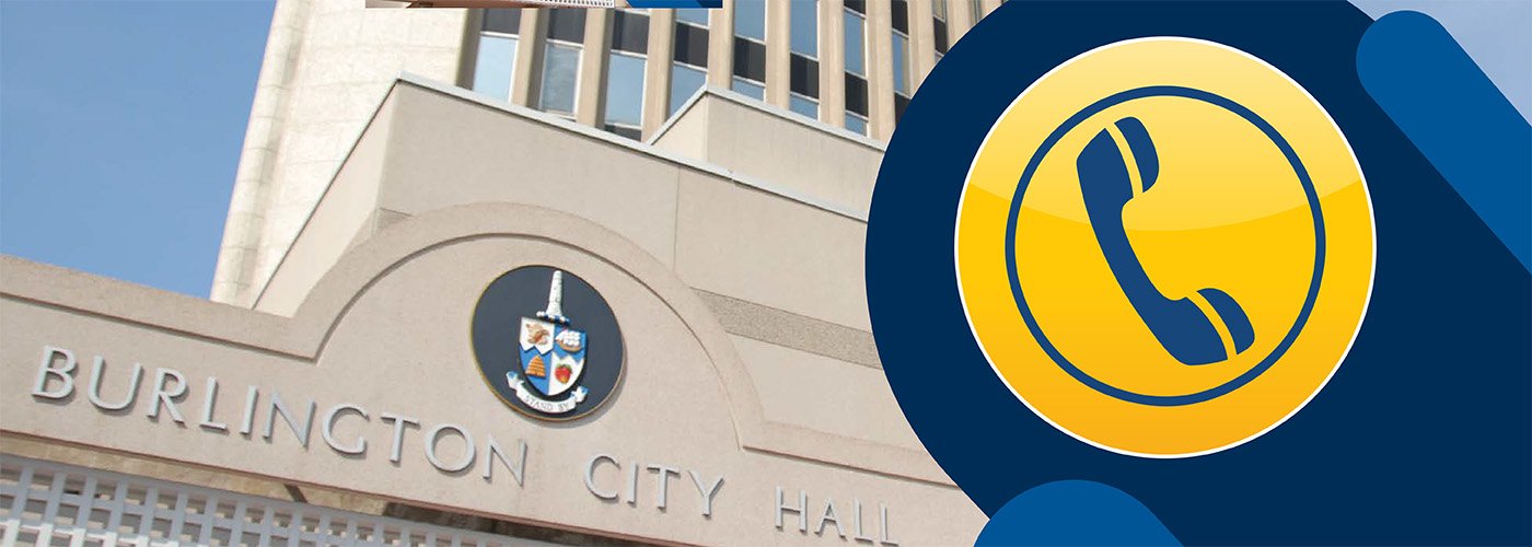 Join the Spring Telephone Town Hall Photo of Burlington City Hall with telephone graphic