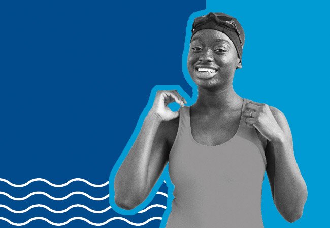 decorative take on a swimmer with an illustrated background
