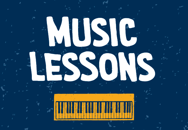 Music lessons Text graphic promoting music lessons.