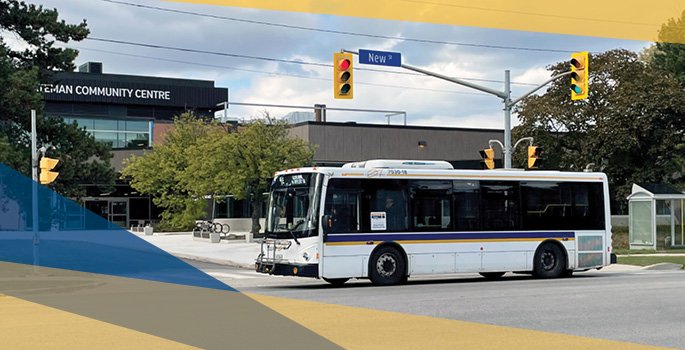 A Burlington Transit bus drives past Bateman Community Centre along New Street