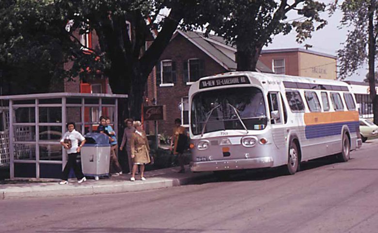Vintage photo of Burlington residents waiting to board transit bus